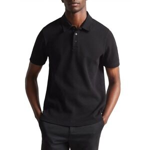 Ted Baker Polo Shirt Mens 7 XXXL Black Waffle Knit Cotton Short Sleeve BUTE Top